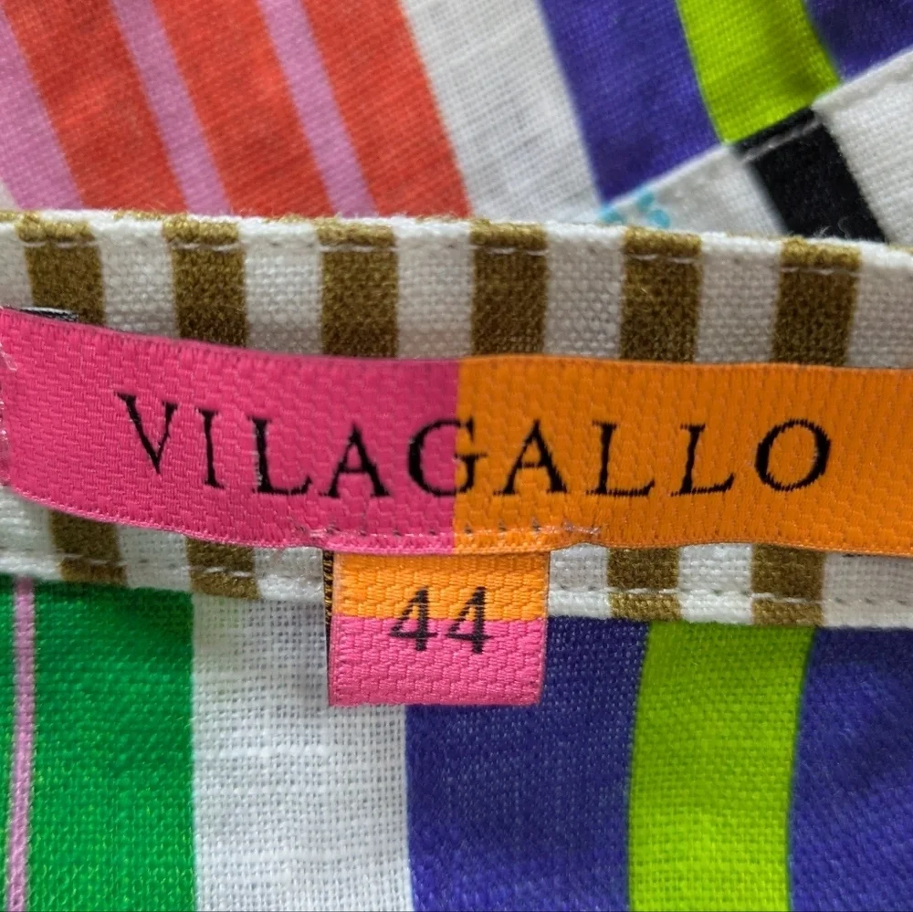 Vilagallo Colorful Striped Sleeveless Linen Button Up Top 44 - Picture 5 of 7